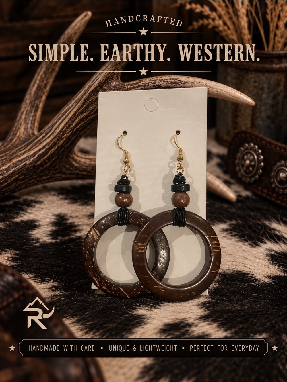 🌵Handcrafted Brown wooden Hoop Dangle Earrings